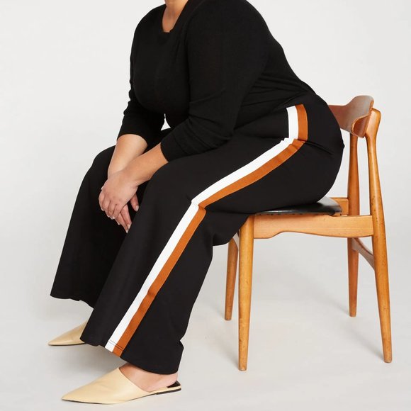 Universal Standard Stephanie Wide Leg Stripe Ponte Ochre/White Stripe sz 26 XL - Picture 3 of 3